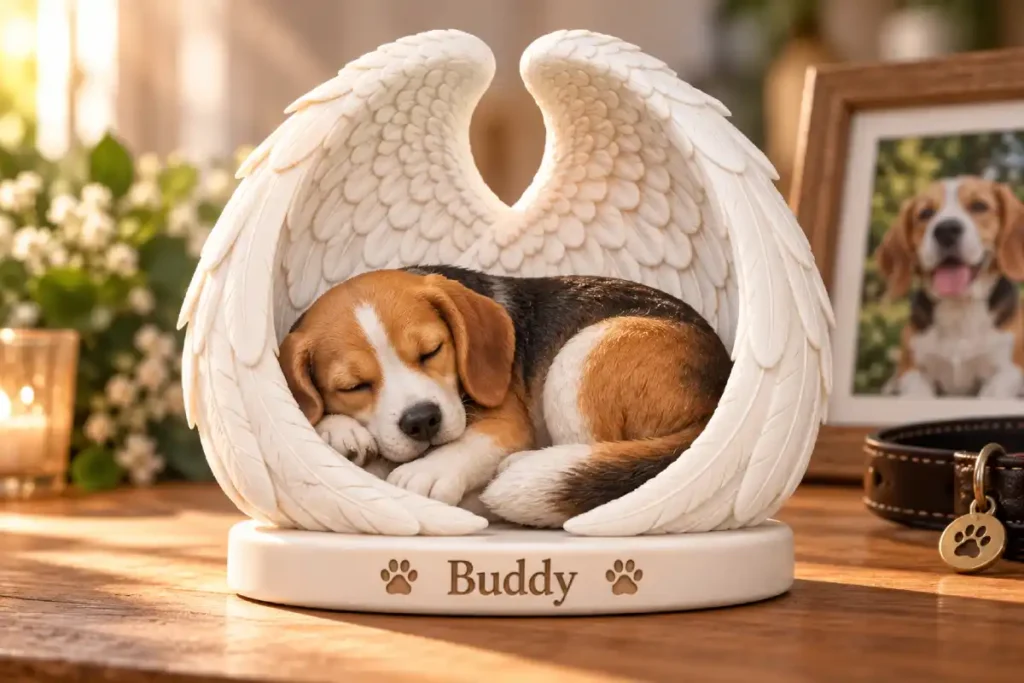 Personalized pet memorial figurine with angel wings